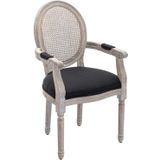 Set van 6 stoelen met armleuningen - Riet, stof en heveahout - Zwart - ANTOINETTE
