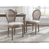 Set van 6 stoelen - Riet, stof en heveahout - Beige - ANTOINETTE L 49 cm x H 95 cm x D 57.5 cm