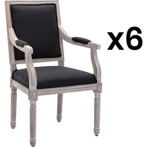 Set van 6 stoelen met armleuningen van stof en Hevea hout - Zwart - AMBOISETTE