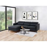 LINEA SOFA Elektrische relaxhoekbank met hoek links van zwart leer FUSETA L 237 cm x H 76 cm x D 172 cm