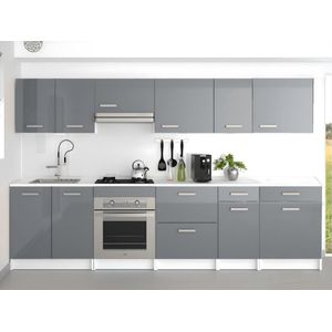 Complete keuken - Met werkblad 300 cm - Glanzend grijs en wit - TRATTORIA