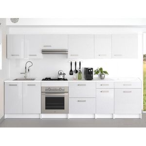 Complete keuken - Met werkblad 300 cm - Glanzend wit - TRATTORIA