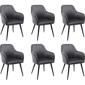 Set van 6 stoelen met fluweel en zwarte metalen leuningen - Grijs - ELEANA L 58 cm x H 82 cm x D 59 cm