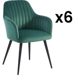 Set van 6 stoelen met fluweel en zwarte metalen leuningen - Groen - ELEANA L 58 cm x H 82 cm x D 59 cm