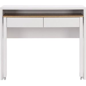 LOAVIA - Console-bureau - Wit en Natuurlijk - Uitschuifbaar met 2 Lades