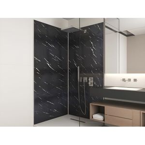 Vente-unique Set van 2 douchewandpanelen met marmereffect van aluminium met profielen - 2 x L90 x H210 cm ENEKO L 90 cm x H 210 cm x D 90 cm