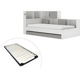 Bed met opbergruimte en lade 90 x 200 cm - Kleuren : wit en grijs + Bedbodem - ARMAND