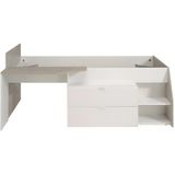 Bed met bureau en opbergruimte - 90 x 200 cm - Wit en naturel + Bedbodem - GISELE