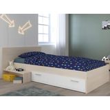 Kinderbed 90 x 190 cm met 1 lade - Kleur : Naturel en wit + matras - IPLIA