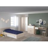 Kinderbed 90 x 190 cm met 1 lade - Kleur : Naturel en wit + matras - IPLIA