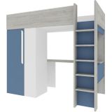 Mezzanine bed 90 x 200 cm met kleerkast en bureau - Blauw en wit + matras - NICOLAS