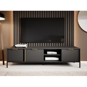 Tv-meubel met 3 deuren en 2 vakken - Antraciet en goudkleurig - PAVELI L 202.9 cm x H 53.4 cm x D 39.5 cm