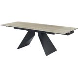 Maison Céphy Uitschuifbare eettafel voor 6-10 personen in keramiek, gehard glas en metaal - Lichte houtlook en zwart - SUNIVA L 240 cm x H 76 cm x D 90 cm