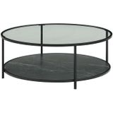 Salontafel met dubbel tafelblad van mdf, glas en staal - Zwart marmereffect en transparant - SHIVON L 90 cm x H 33.5 cm x D 90 cm