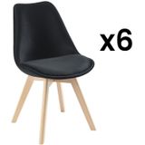 Set van 6 stoelen in fluweel en beuken - Zwart - JODY