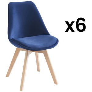 Set van 6 stoelen in fluweel en beuken - Blauw - JODY L 49 cm x H 82 cm x D 58 cm