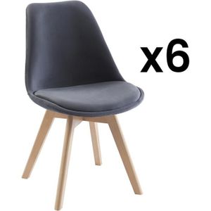 Set van 6 stoelen in fluweel en beuken - Grijs - JODY L 49 cm x H 82 cm x D 58 cm