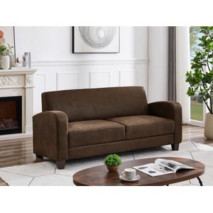 Vente-unique Clubzitbank 3 personen in donkerbruine microvezel met verouderde lederlook MADIE II