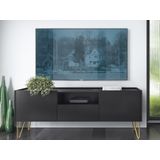 Tv-meubel met 2 deuren, 1 lade en 1 nis - Zwart, zwart marmereffect en goudkleurig - PIOLUN - van Pascal Morabito