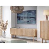 Tv-meubel met 3 deurtjes - Licht naturel en wit marmereffect - SITOLI