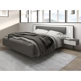 Bed met hangende nachtkastjes 160 x 200 cm - Met ledverlichting - Grijs en wit + bedbodem + matras - SEGOLA