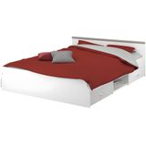 Bed met opbergruimte 140 x 190 cm - 2 lades en 1 opbergvak - Kleur: wit + onderbed + matras - PABLO
