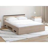Bed met opbergruimte 140 x 190 cm - 2 lades en 1 opbergvak - Kleur: houtlook + onderbed + matras - PABLO
