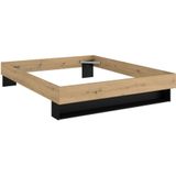 Bed met lade en opbergvak - 160 x 200 cm - Kleur: houtlook en zwart + bedbodem + matras - MISTA