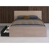 Bed met 2 lades 140 x 190 cm - Kleur: houtlook en zwart + bedbodem + matras - VELONA