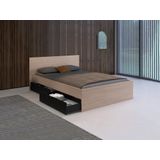 Bed met 2 lades 140 x 190 cm - Kleur: houtlook en zwart + bedbodem + matras - VELONA