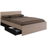 Bed met 2 lades 160 x 200 cm - Kleur: houtlook en zwart + bedbodem + matras - VELONA