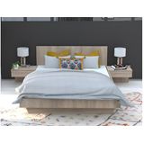 Bed met nachtkastjes 140 x 190 cm - Kleur: houtlook + matras - MARVELLOUS