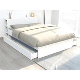 Bed met hoofdeinde met opbergruimte en lades 160 x 200 cm - Wit + bedbodem + matras - EUGENE