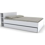 Bed met hoofdeinde met opbergruimte en lades 160 x 200 cm - Wit + bedbodem + matras - EUGENE