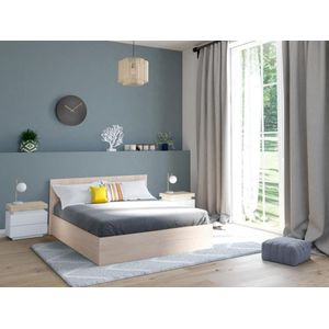 Bed met opbergruimte 140 x 190 cm - Kleur: houtlook + matras - ELPHEGE L 196.4 cm x H 87.5 cm x D 155 cm