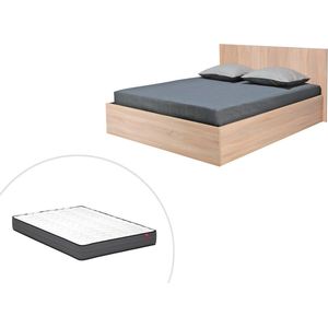 Bed met opbergruimte 160 x 200 cm - Kleur: houtlook + matras - ELPHEGE L 206.4 cm x H 87.5 cm x D 175 cm