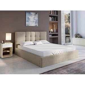 PASCAL MORABITO Bed met opbergruimte 160 x 200 cm - Stof - Beige + matras - ELIAVA L 170 cm x H 106 cm x D 213 cm