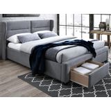 Bed 160 x 200 cm met lades - Hoofdbord met uitspringende randen - Stof - Grijs + matras - ALESSANDRO II