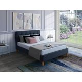 Bed 140 x 190 cm met gecapitonneerd hoofdbord - Stof - Blauw + matras - ELIDE