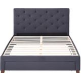 Bed 160 x 200 cm met lade en hoofdbord met capitons - Stof - Grijs + matras - AGOSTINO