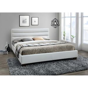 Bed 160 x 200 cm - Kunstleer - Wit + matras - FAUSTIN L 165 cm x H 89 cm x D 215.5 cm
