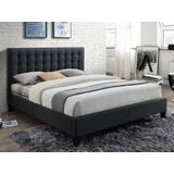 Bed 160 x 200 cm met hoofdbord met capitons - Stof - Antraciet + bedbodem + matras - CHIARA