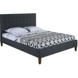 Bed 160 x 200 cm met hoofdbord met capitons - Stof - Antraciet + bedbodem + matras - CHIARA