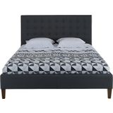 Bed 160 x 200 cm met hoofdbord met capitons - Stof - Antraciet + bedbodem + matras - CHIARA