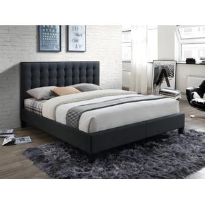 Bed 160 x 200 cm met hoofdbord met capitons - Stof - Antraciet + bedbodem + matras - CHIARA