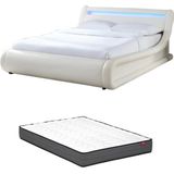 Bed met opbergruimte 160 x 200 cm - Met ledverlichting - Kunstleer - Wit + matras - IRIS II