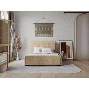 Bed met opbergruimte 160 x 200 cm - Stof - Beige + matras - SERENA II L 173 cm x H 129 cm x D 217 cm