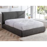 Bed 140 x 190 cm - Ribfluweel - Antraciet + matras - SONETRI