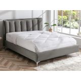 Bed 160 x 200 cm met gewatteerd hoofdbord - Stof - Grijs + matras - FUNITI L 184 cm x H 112 cm x D 231.5 cm