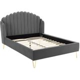 Bed 160 x 200 cm met hoofdbord met golfpatroon - Velours - Grijs + matras - SAGALI